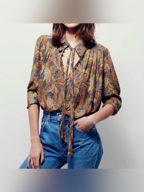 Free People Tops - Free People Paisley Modern Muse Button Down Top Size L Sheer Boho Feminine